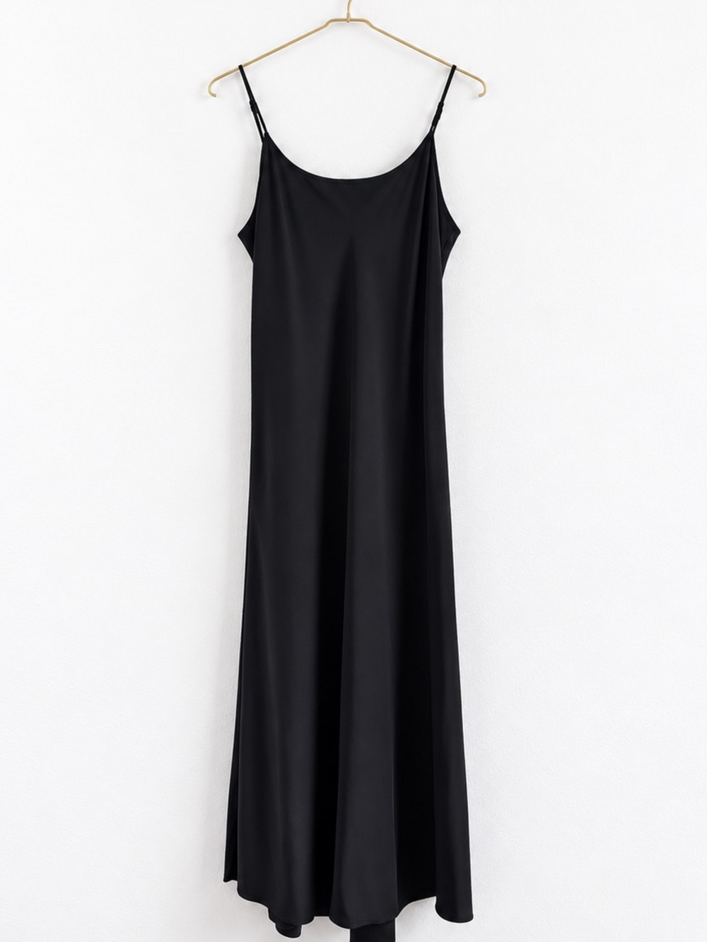 AYR Ten Outta Ten Black Silk Satin Maxi Slip Dress Medium Raw Hem